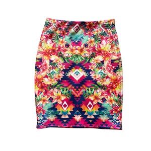 Top 10 USA Y2K Bodycon Pencil Skirt Large Tropical Floral Aztec Geometric Print‎